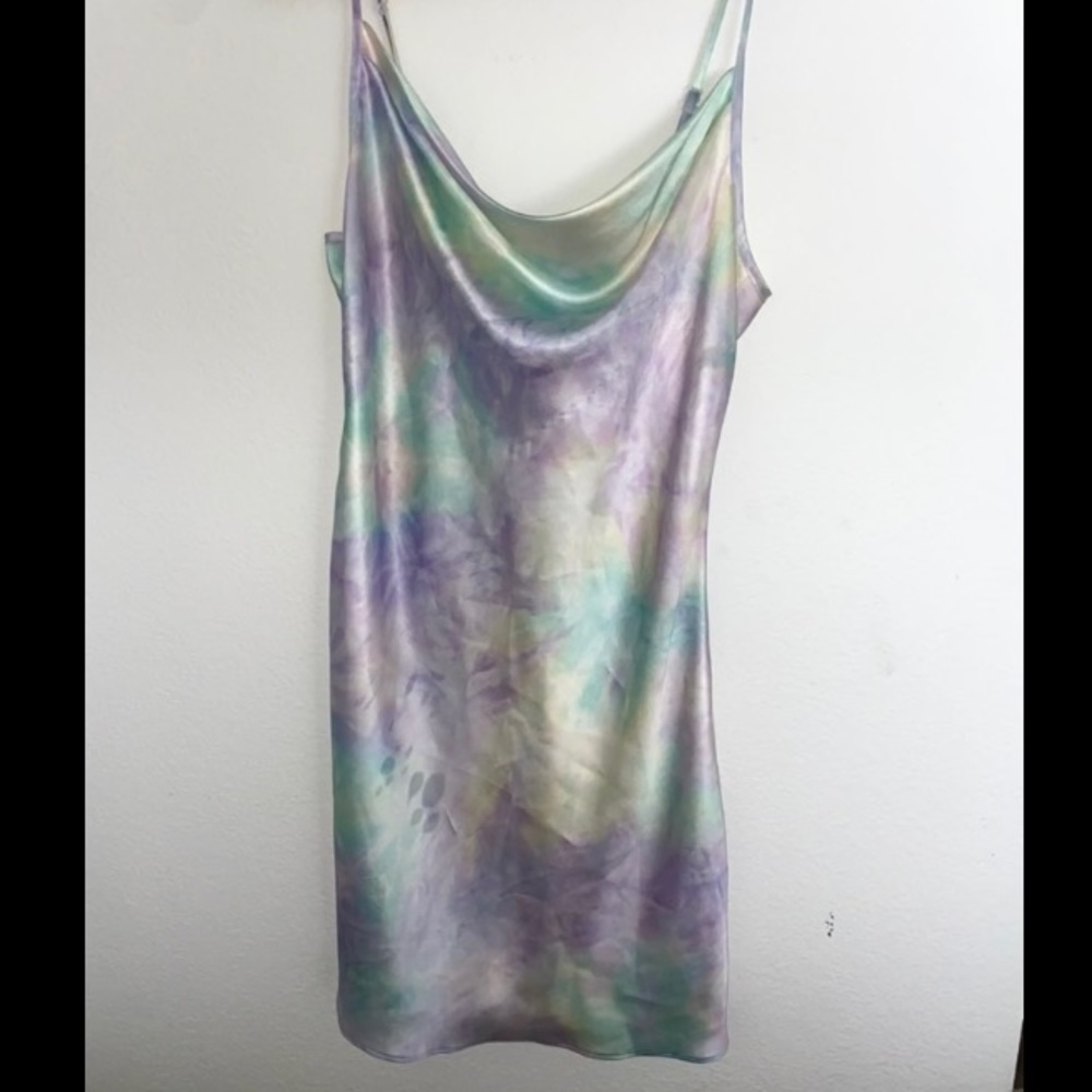 Tie Dye Satin Slip Cowl Neck Dress - perfect condition
